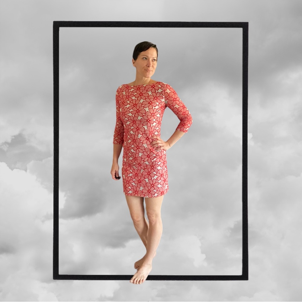 Red flower knit dress